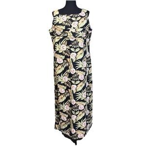 White Stag Linen Blend Maxi Dress Women Sleeveless Floral Size Large 12/14